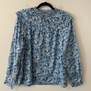 J Crew Liberty Fabrics Smocked Popover Top Elysian Day Floral Blue Sz S Ruffles